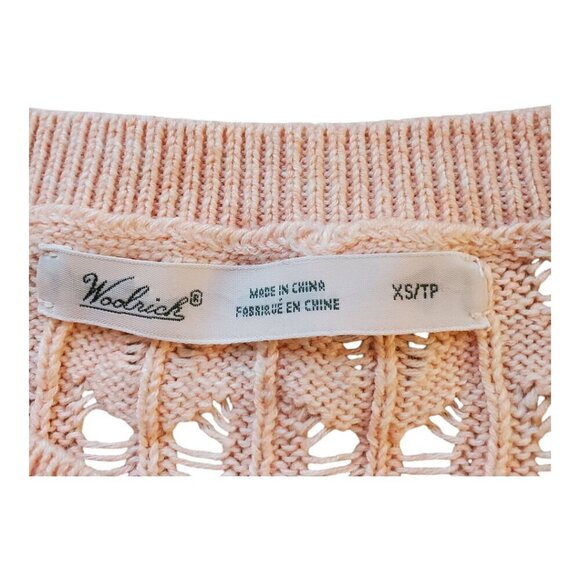 WOOLRICH SZ XS/S Open Weave 3/4 Sleeve Peach Orange Ombre Cotton Blend Sweater - Picture 6 of 10